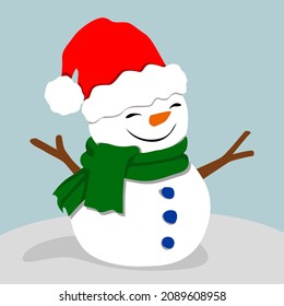 Snowman with red santa hat and shawl on snow | All isolated layers are suitable for cards, posters, scrapbooks.