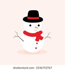 Muñeco de nieve con una bufanda roja y sombrero rojo y negro sobre un fondo claro para el diseño, la Ilustración vectorial.