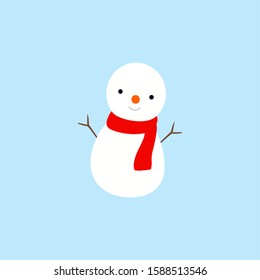 Snowman with red scarf flat cartoon simple graphic vector illustration  
