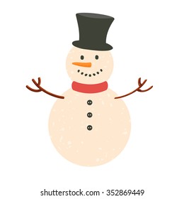 Snowman in a red scarf and hat.Vector illustration.