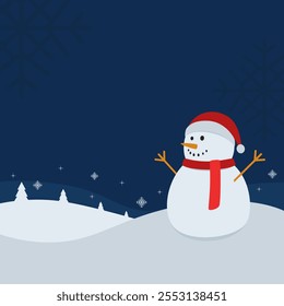 snowman with red scarf and santa hat illustration template background. christmas background with snowman