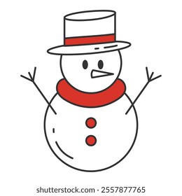 Snowman with red scarf and top hat design Vector