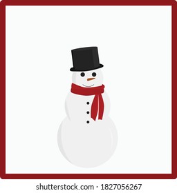 snowman with red scarf in white square with red border