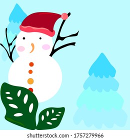 Snowman With Redhat In Winter Wonderland