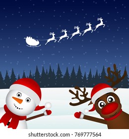 Snowman and reindeer