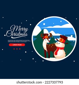 Snowman with Reindeer best Friend illustration for Banner Sticker Shirt or Landing Page Design 