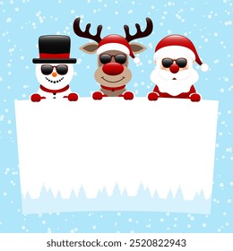 Snowman Reindeer And Santa Claus Sunglasses Wish List Snow Blue Dark Red