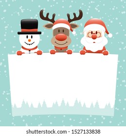 Snowman Reindeer And Santa Holding Wish List Snow Turquoise