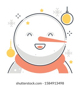 Snowman related color line vector icon, illustration. The icon is about decoration, cartoon, merry, happy, cute, Christmas. The composition is infinitely scalable.