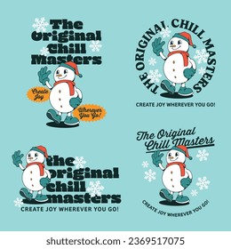 SNOWMAN RETRO MASCOT CARTOON ILLUSTRATION