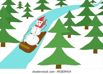 snowman riding on a sled