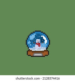 snowman in the round glass with pixel style