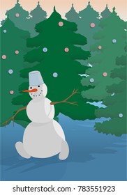 the snowman runs out of the forest