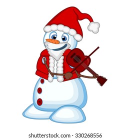Snowman with santa claus costume playing the violin for your design vector illustration