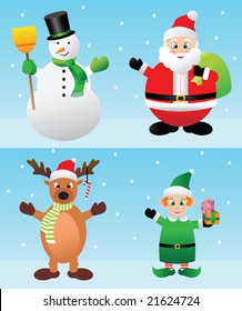 Snowman, Santa Claus, Reindeer, Elf