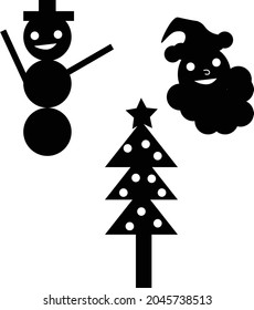 Snowman, Santa Claus and tree icon set