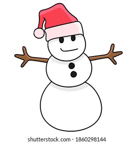 snowman with santa hat. cartoon caharacter cute doodle draw