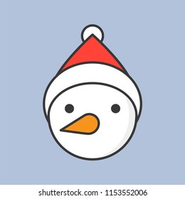 snowman with Santa hat, filled outline icon for Christmas theme