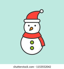 snowman with Santa hat, filled outline icon for Christmas theme