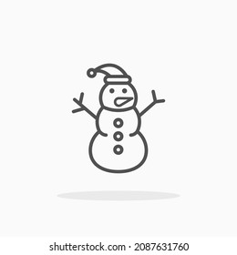 Snowman with santa hat icon. Editable Stroke and pixel perfect. Outline style. Vector illustration. Enjoy this icon for your project.