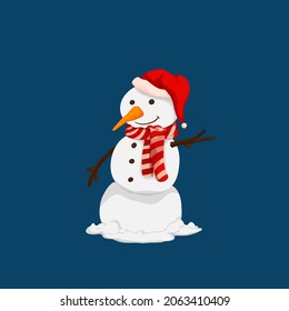 Snowman with santa hat, isolated on white background.