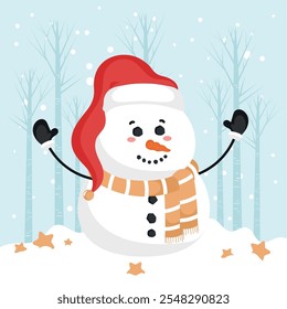 Snowman with Santa hat and scarf, Vector