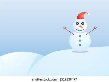 Snowman with Santa hat in a snowy landscape.