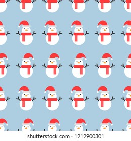 Snowman and santa hat,Christmas seamless pattern for use as wrapping paper gift,wallpaper or background