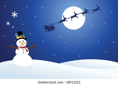 Snowman and Santa's Sleigh in a Winter Scene