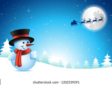 snowman say goodbye to santa claus after receive gift with happiness,vector illustration