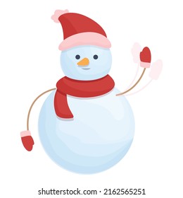 Snowman say hello icon cartoon vector. Christmas man. Scarf white
