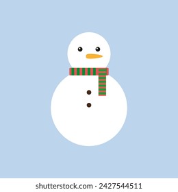 A snowman with a scarf around his neck in a winter wonderland