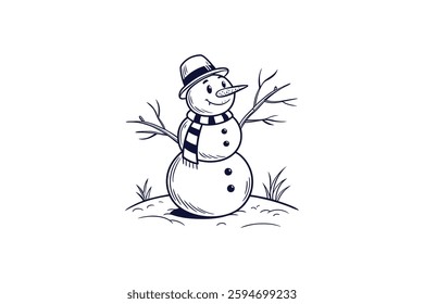 snowman with scarf clip art vector illustration