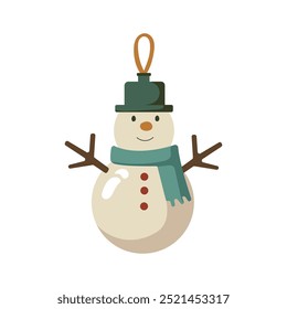 Snowman with a scarf, gloves and hat. Christmas tree toys. Snowman isolate stickers. Vecor background