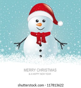 snowman with scarf hat brown snow background