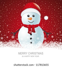 snowman with scarf hat brown snow background