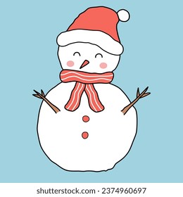 Snowman with scarf and hat isolated on blue-gray background