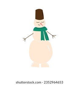 Snowman with a scarf and hat isolated in a white background. Flat design. Vector illustration.