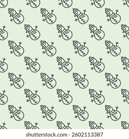 Snowman with scarf and hat line seamless pattern, happy christmas theme. Vector graphics. Snow ball humanoid man, kids joy sign with background, repeat line icon