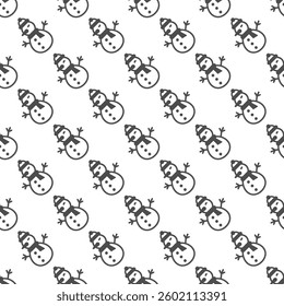 Snowman with scarf and hat solid seamless pattern, happy christmas theme. Vector graphics. Snow ball humanoid man, kids joy sign with background, repeat glyph icon