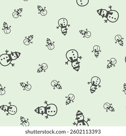 Snowman with scarf and hat solid seamless pattern, happy christmas theme. Vector graphics. Snow ball humanoid man, kids joy sign background, filled with glyphs icon