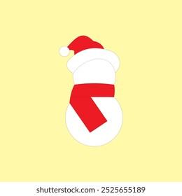 Snowman with scarf and hat vector illustration on yellow background. Christmas decoration