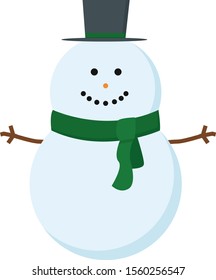Hombre de nieve con bufanda, ilustración, vector sobre fondo blanco.
