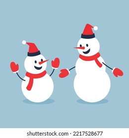 Snowman with a scarf isolated in a blue background. Flat design. Vector illustration.
