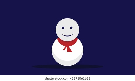 Snowman with a scarf isolated in a blue background. Flat design. Vector illustration.