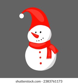 Snowman with a scarf isolated in a blue-gray background. Flat design. Vector illustration.