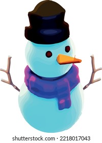 Hombre de nieve con una bufanda de diseño plano aislado. 