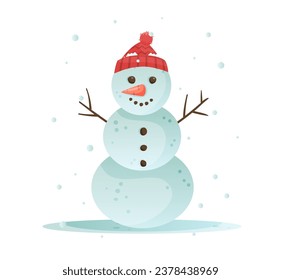 Snowman with a scarf isolated in a white isolated background. Flat design. Vector illustration.