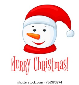 Snowman in scarf, mittens and hat. postcard for the new year and Christmas. Isolated objects on white background. Template for text, and congratulations
