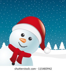 snowman with scarf and santa claus hat